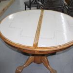 Single pedestal table with tile top and leaf 